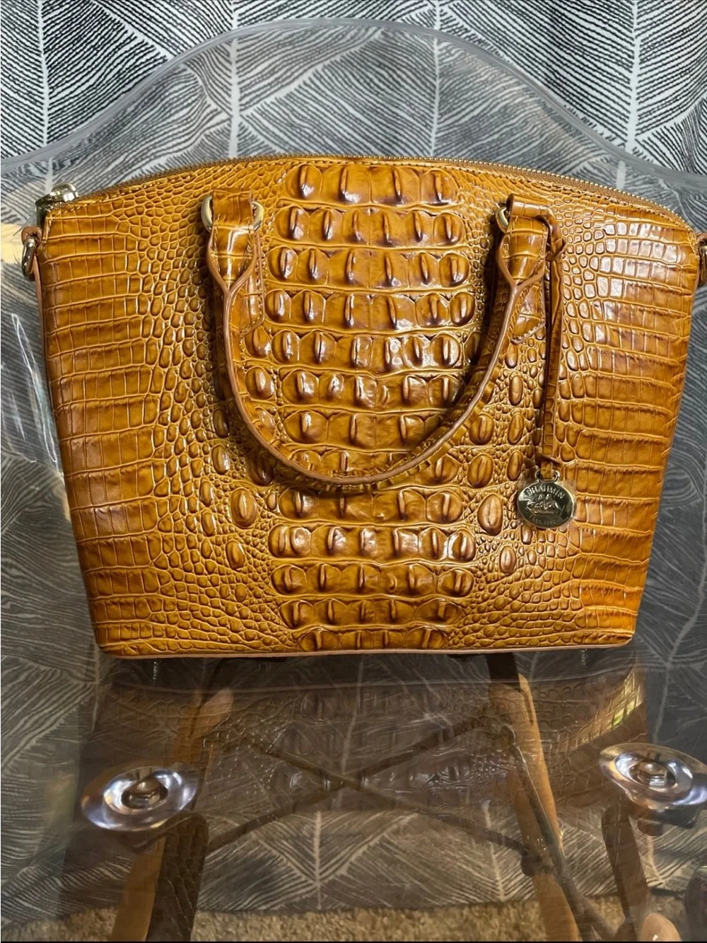 Brahmin Croc-Embossed Satchel - Cognac